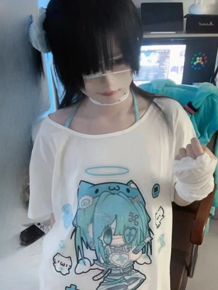 Blue Cat Girl T-Shirt - Yami Kawaii Aesthetic word3