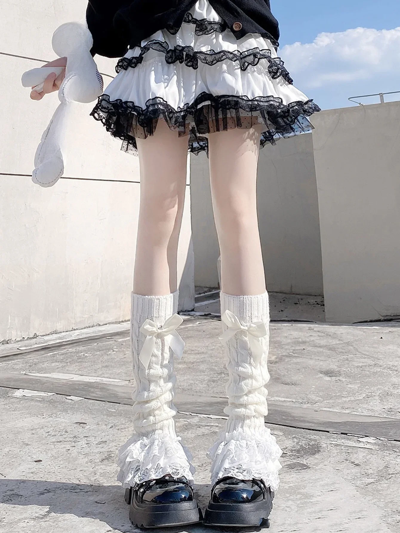 Bowed Ruffled Leg Warmers - Hime Gyaru Aesthetic word1