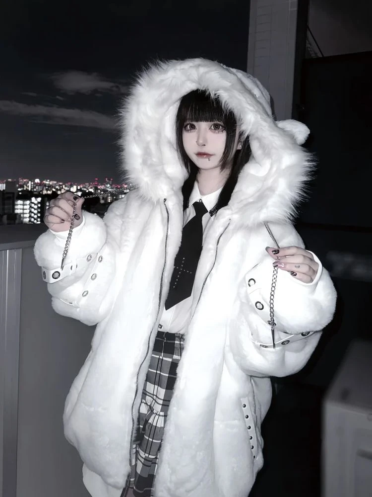 Fluffy Bear Grommet Hoodie - Sabukaru Kei word2