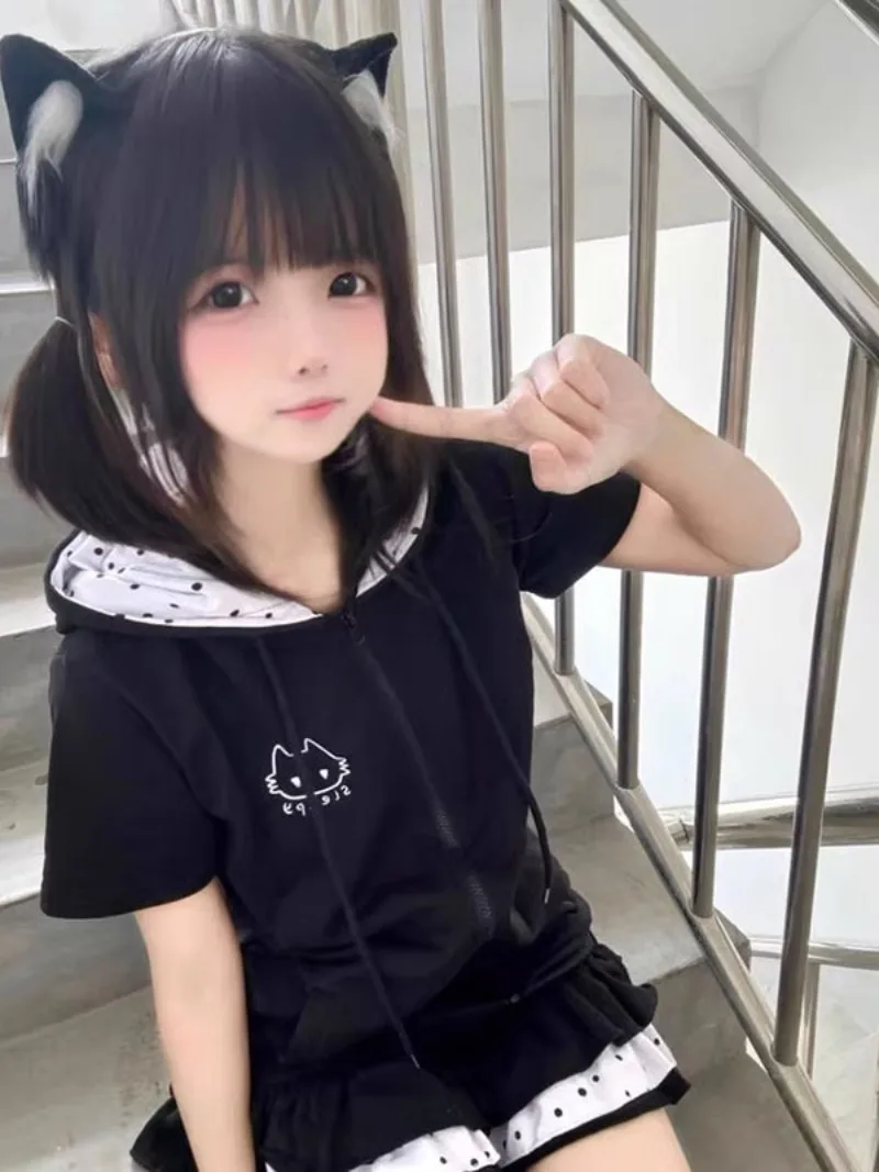 Sleepy Neko Short Sleeved Hooded T-Shirt word3