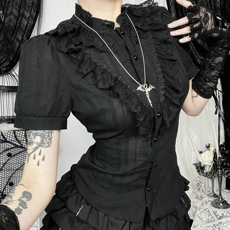 Black Ruffled Blouse - Gothic Aesthetic word3