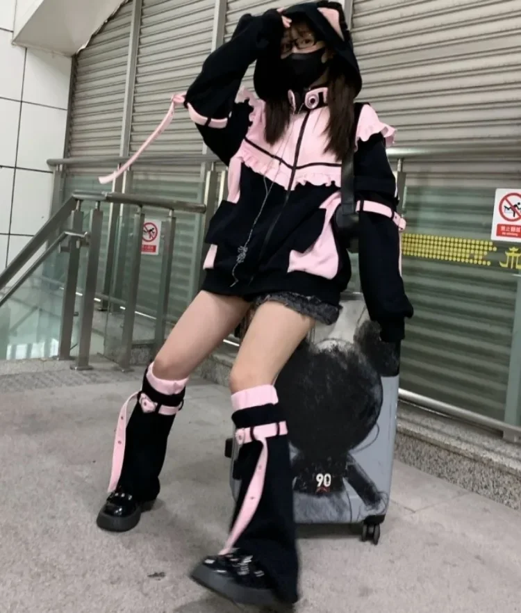 Neko Frill Zip Hoodie - Pastel Goth Aesthetic word1