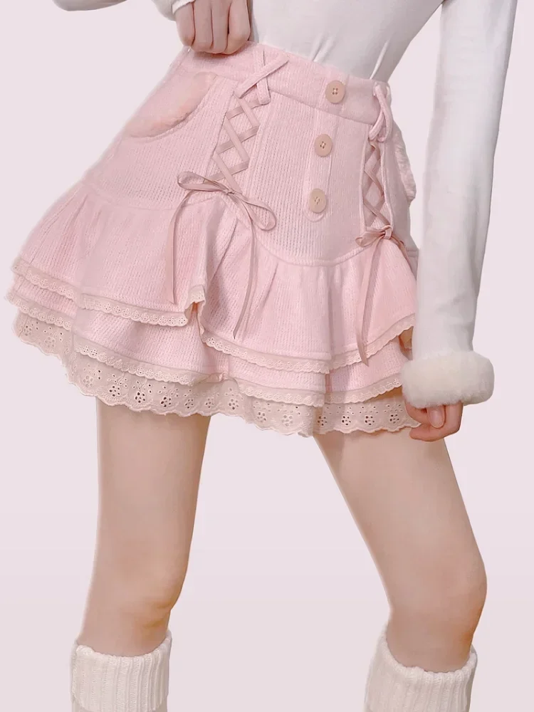 Laced and Ruffled Pink Mini Skirt word3