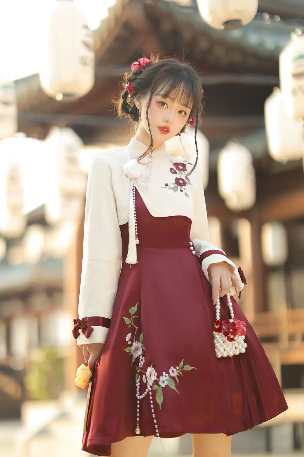 Flowery Wine Dress - Qi Lolita Aesthetic word2