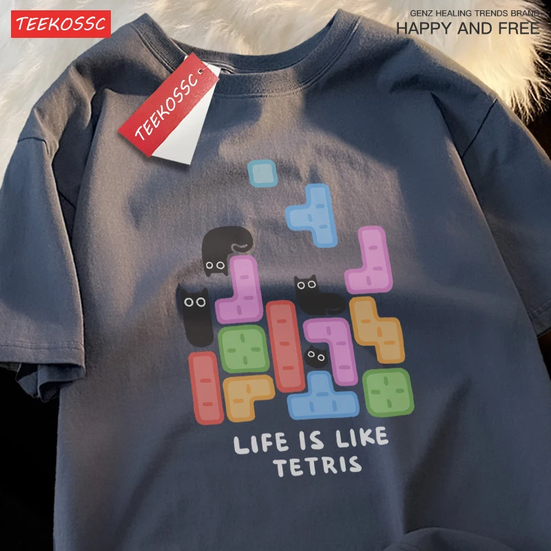 Life is Like Tetris Kuro Neko T-Shirt word1