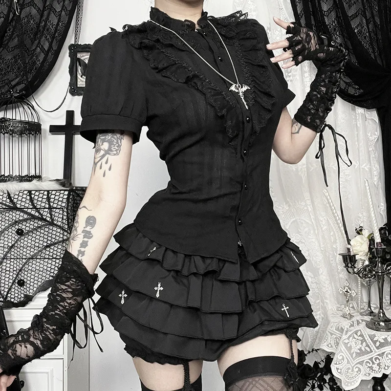 Black Ruffled Blouse - Gothic Aesthetic word3