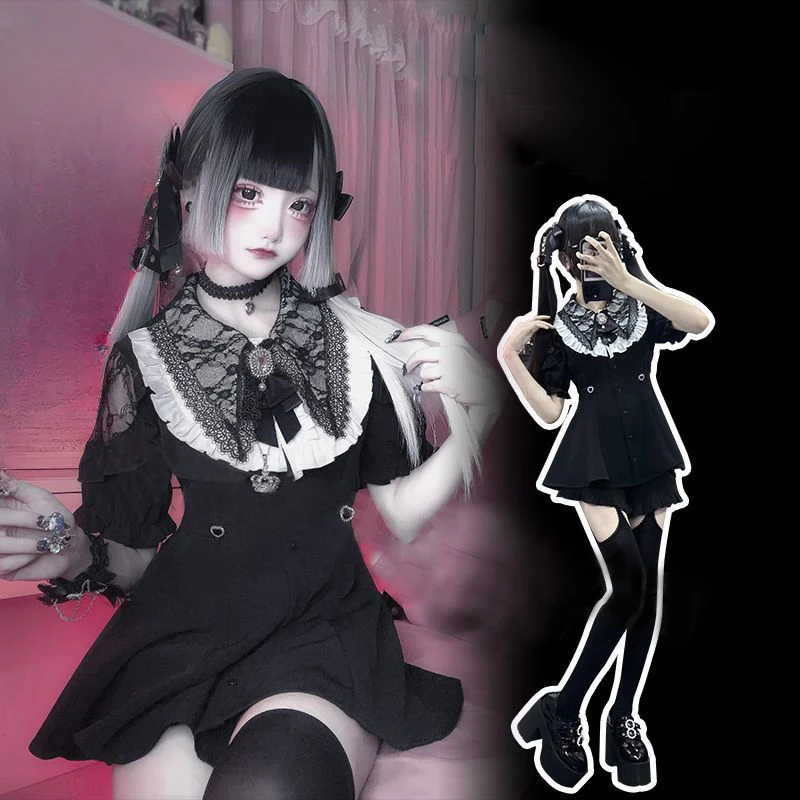 Kawaii Dark Pleated Dress - Jirai Kei Aesthetic word2