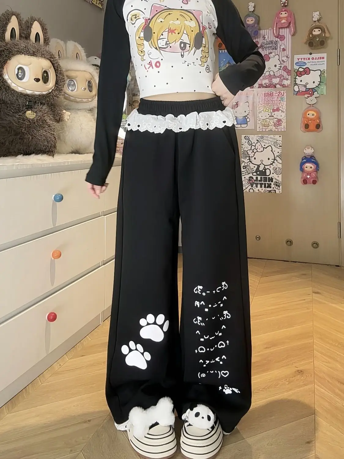 Kaomoji Paw Print Pants - Cutecore Aesthetic word3