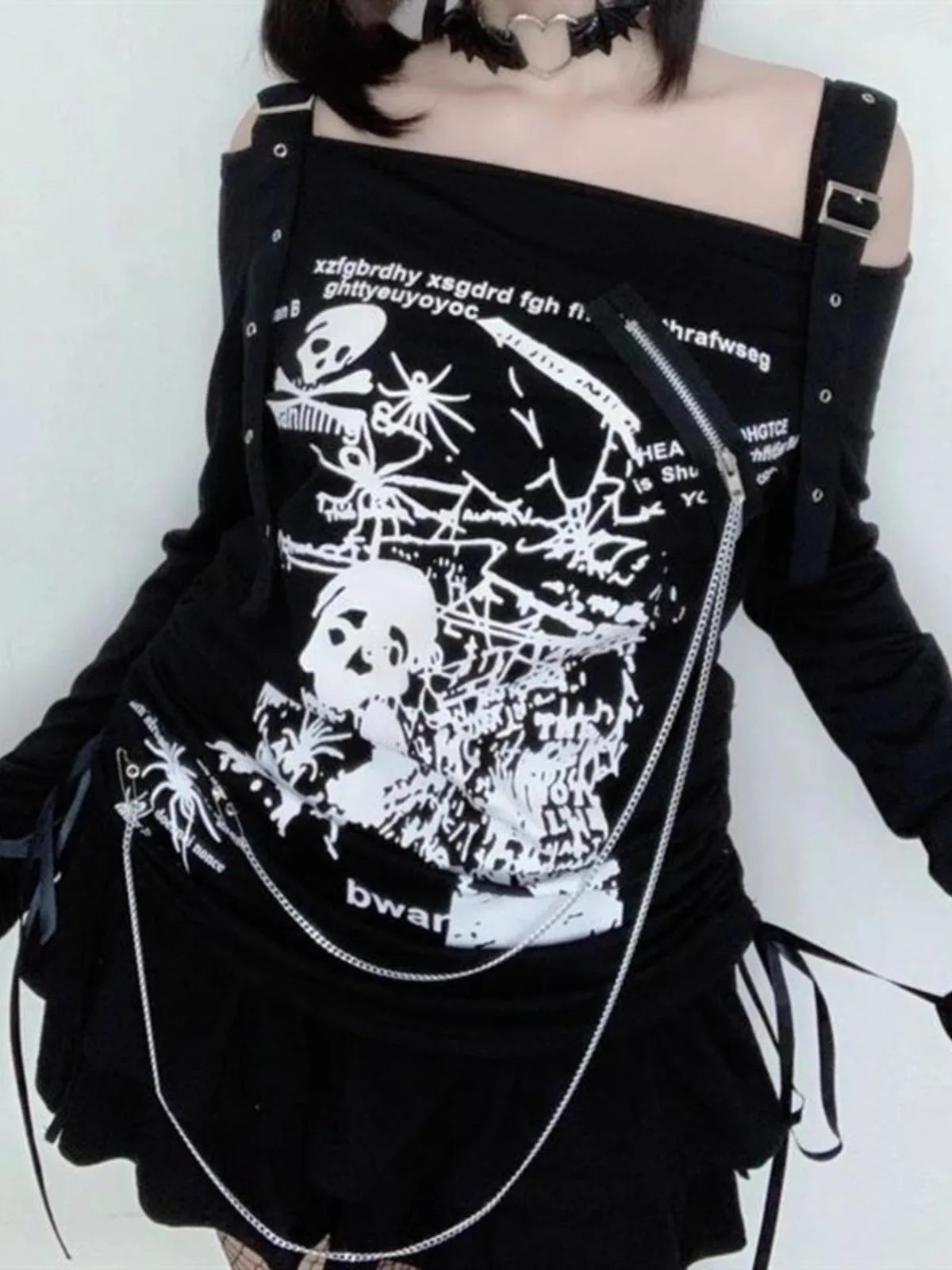 Off-Shoulder Sweater - Nu-Goth Aesthetic word1