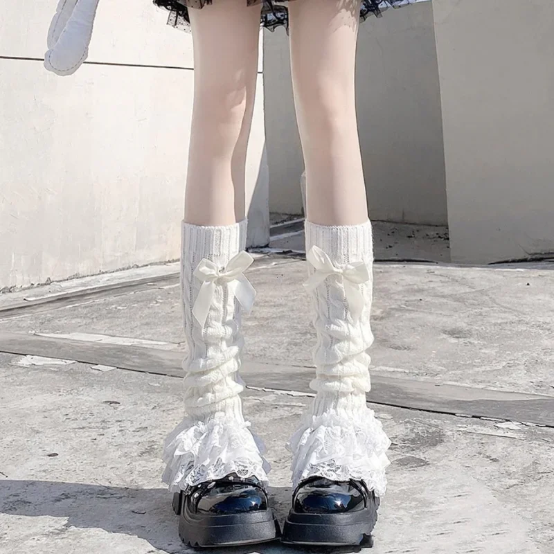 Bowed Ruffled Leg Warmers - Hime Gyaru Aesthetic word1