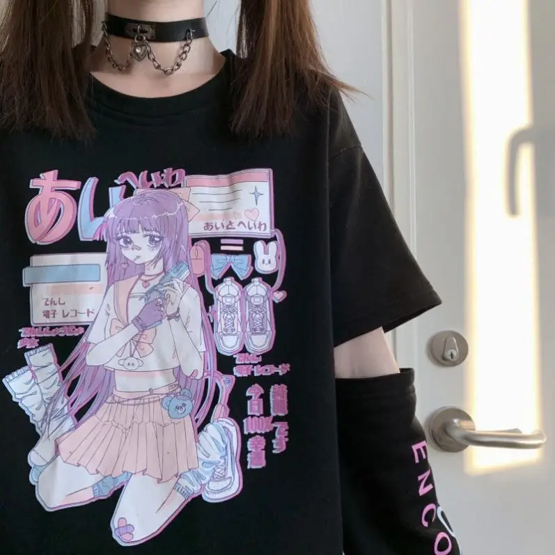 Detachable Sleeves T-Shirt - Animecore Aesthetic word2