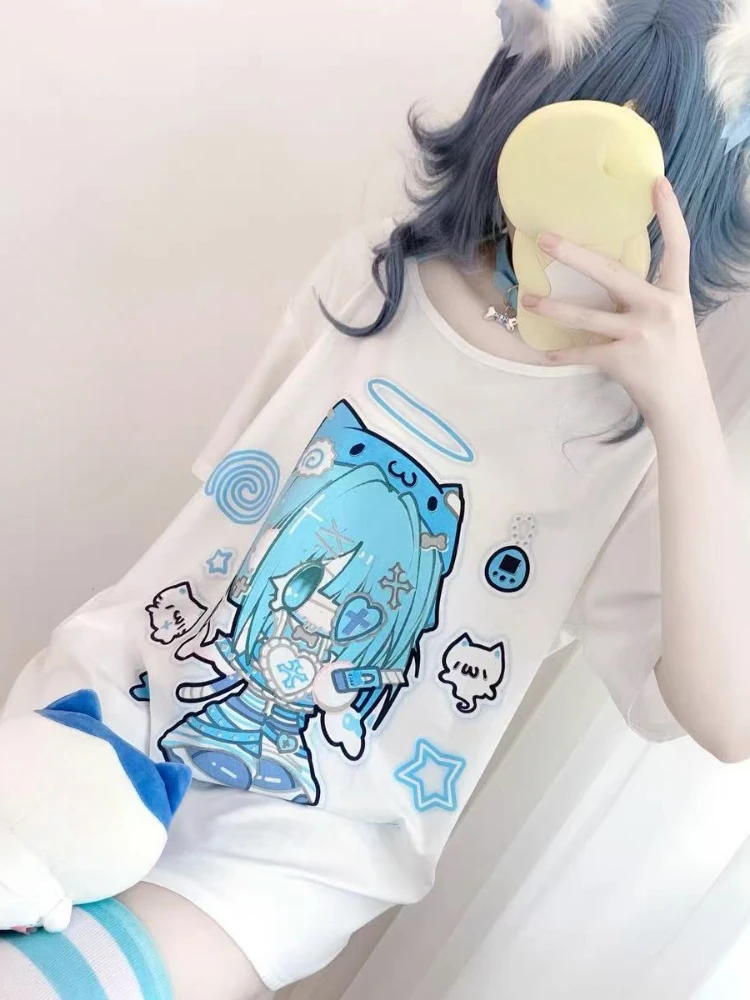 Blue Cat Girl T-Shirt - Yami Kawaii Aesthetic word3