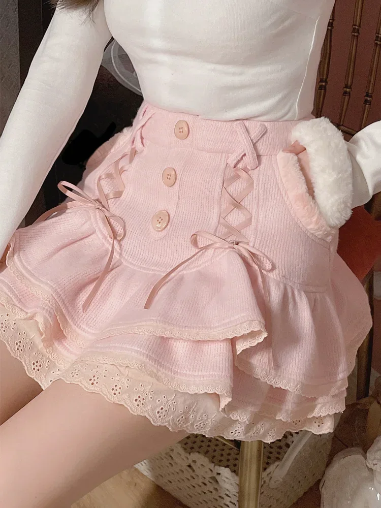 Laced and Ruffled Pink Mini Skirt word3