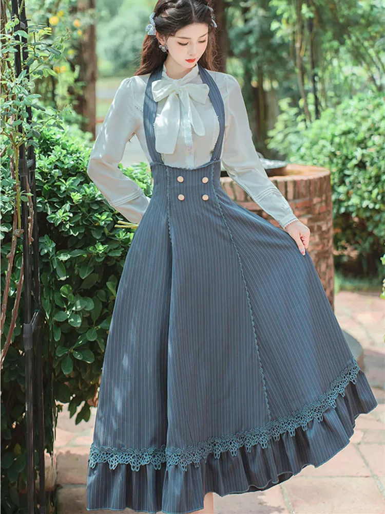 Archive Pinstripe Pinafore Set - Academia Aesthetic word3