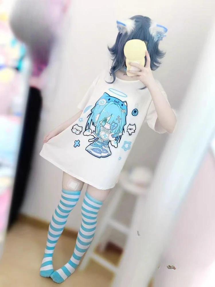 Blue Cat Girl T-Shirt - Yami Kawaii Aesthetic word3