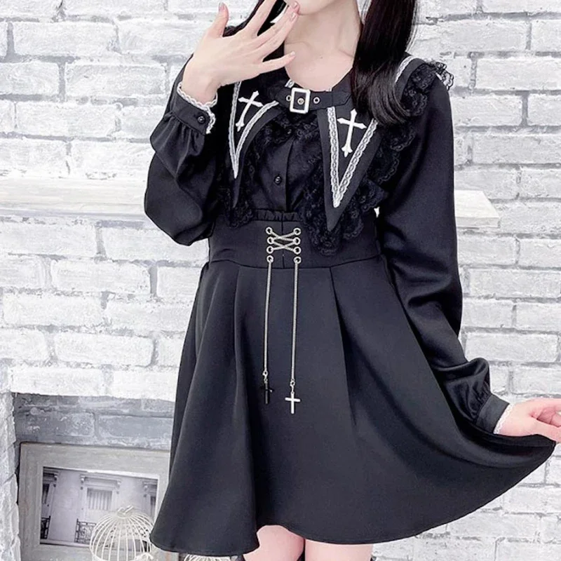 Nocturne Cross-Collar Blouse - Jirai Kei Aesthetic word1