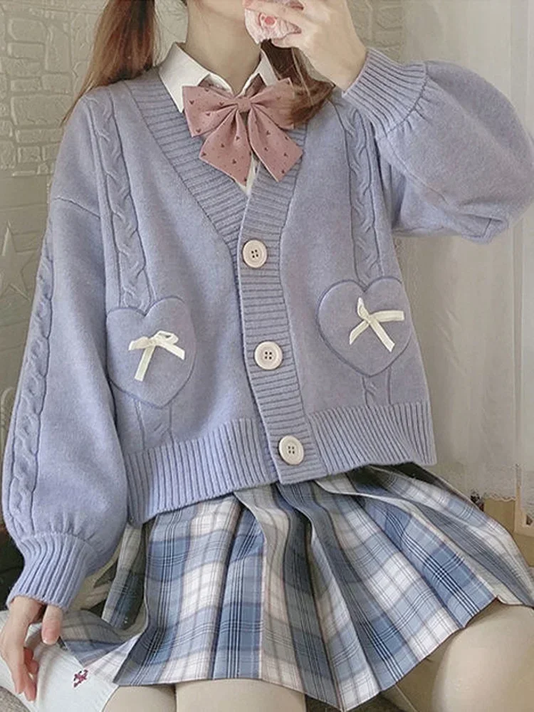 Japanese-Style Knitted Bowed Cardigan word1