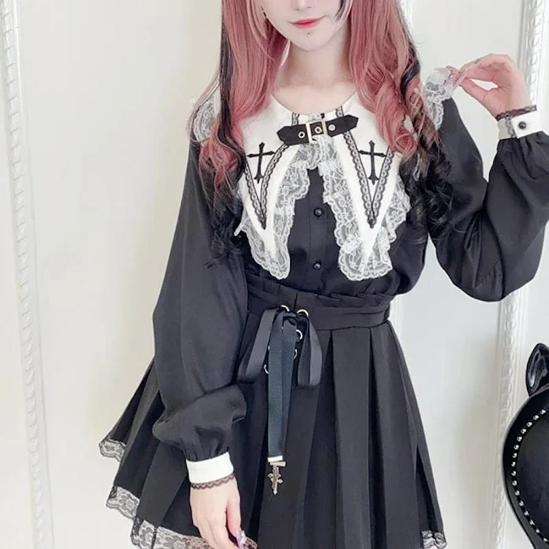Nocturne Cross-Collar Blouse - Jirai Kei Aesthetic word1