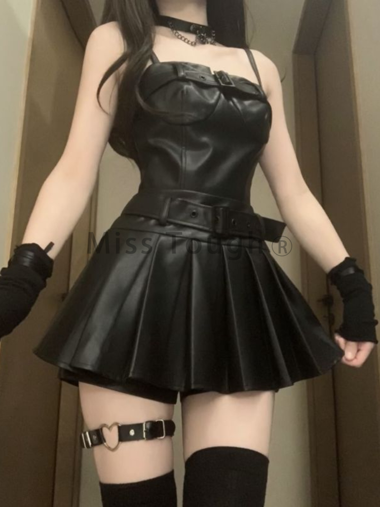 Korean-Style Vegan Leather Two Piece Set word2