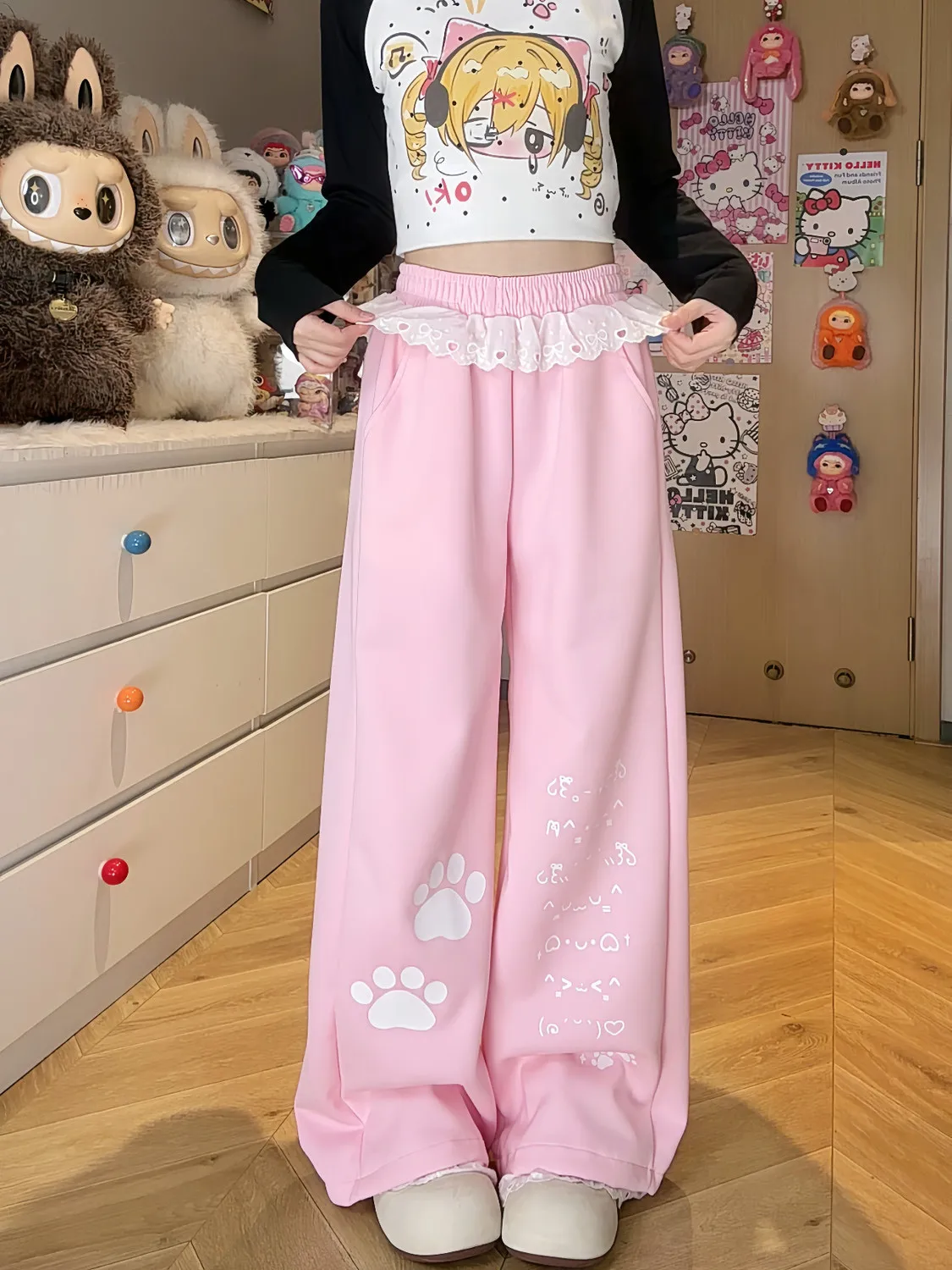 Kaomoji Paw Print Pants - Cutecore Aesthetic word3