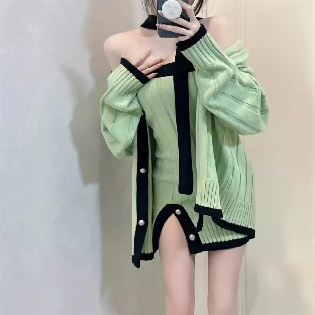 Knitted Green Dress - Chunyu Aesthetic word1