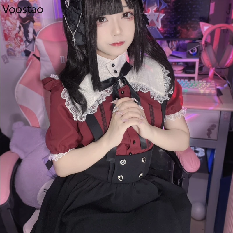 Red Wine Ruffled Blouse - Jirai Kei Aesthetic word3