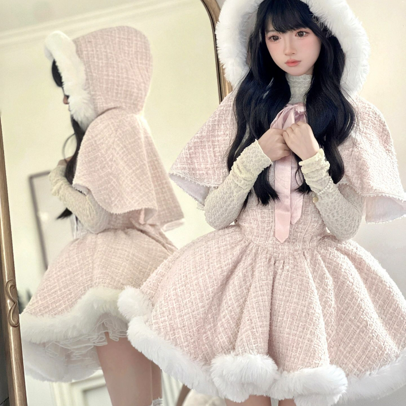 Fluffy Pink Winter Dress - Sweet Lolita Aesthetic word2