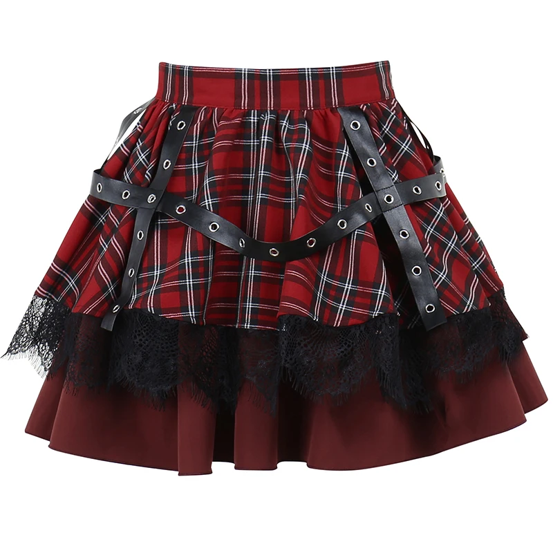 Crimson Strap Lace Mini Skirt - Goth Punk word3