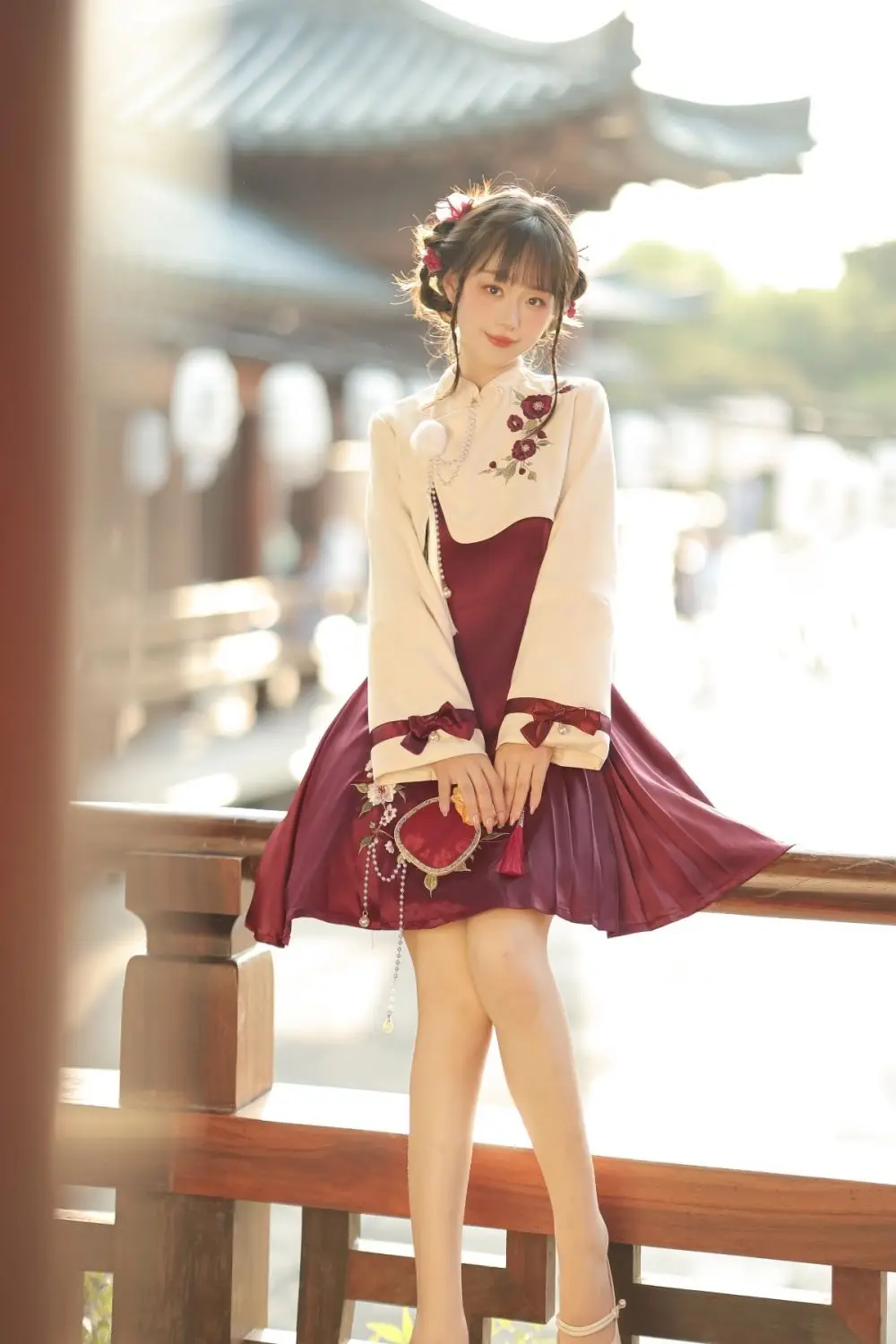 Flowery Wine Dress - Qi Lolita Aesthetic word2