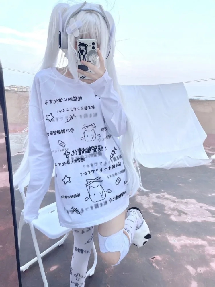 White Oversize Neko T-Shirt - Cutecore Aesthetic word2