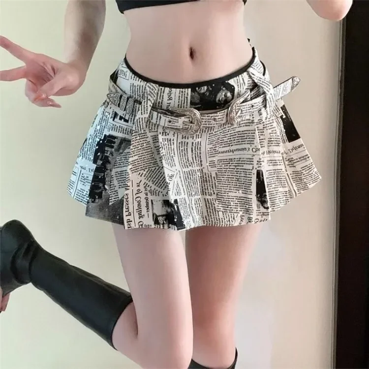 Newspaper Pleated Skirt - Y2K Aesthetic word1