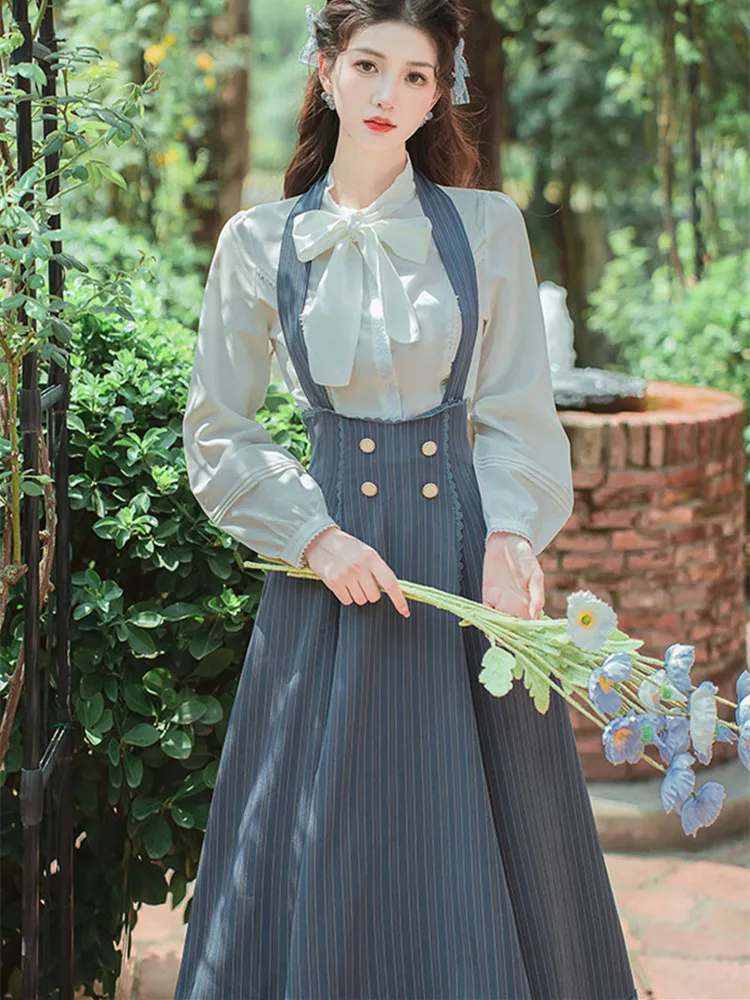 Archive Pinstripe Pinafore Set - Academia Aesthetic word3