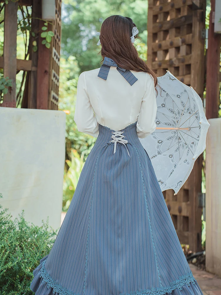 Archive Pinstripe Pinafore Set - Academia Aesthetic word3